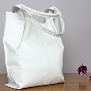 Weiße Leder Shopper Tasche -Leder Shopper Tasche mit Vollnarbenleder - Große Alltags-Handtasche - Macbook Handtasche