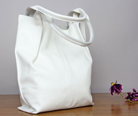 Weiße LederTasche Leder Shopper Tasche Tote Bag mit - Etsy.de