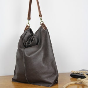 Dark Brown Leather Hobo Bag With Zipper Everyday shoulder bag limited edition image 10