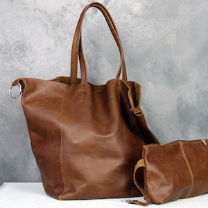 Très grand sac marron 61 x 40 cm, grand sac en cuir vieilli, sac surdimensionné marron, sac fourre-tout en cuir, sac à main de tous les jours pour femme,