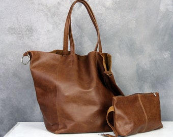 Brown Very Large bag 24"x 16", Large distressed leather bag, Brown oversized bag, Leather tote purse, Everyday handbag for women,