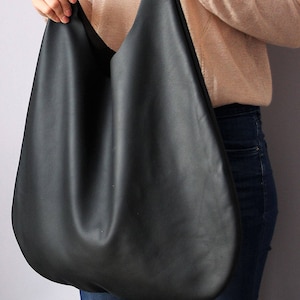 BLACK LEATHER HOBO bag, Black Handbag for Women, Black Handbag for Women, Soft Leather Bag, Every Day Bag, Women black bag image 3