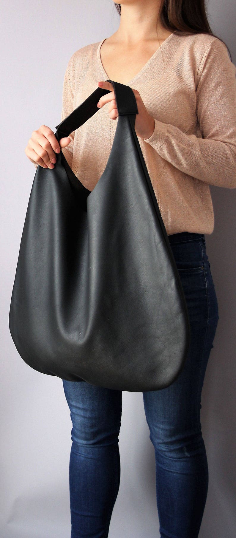 BLACK LEATHER HOBO bag, Black Handbag for Women, Black Handbag for Women, Soft Leather Bag, Every Day Bag, Women black bag image 3