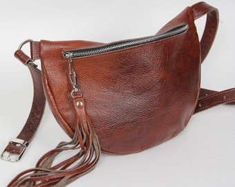 Cognac Brown Leather Bumbag - Italian Leather Fanny Pack with Adjustable Strap