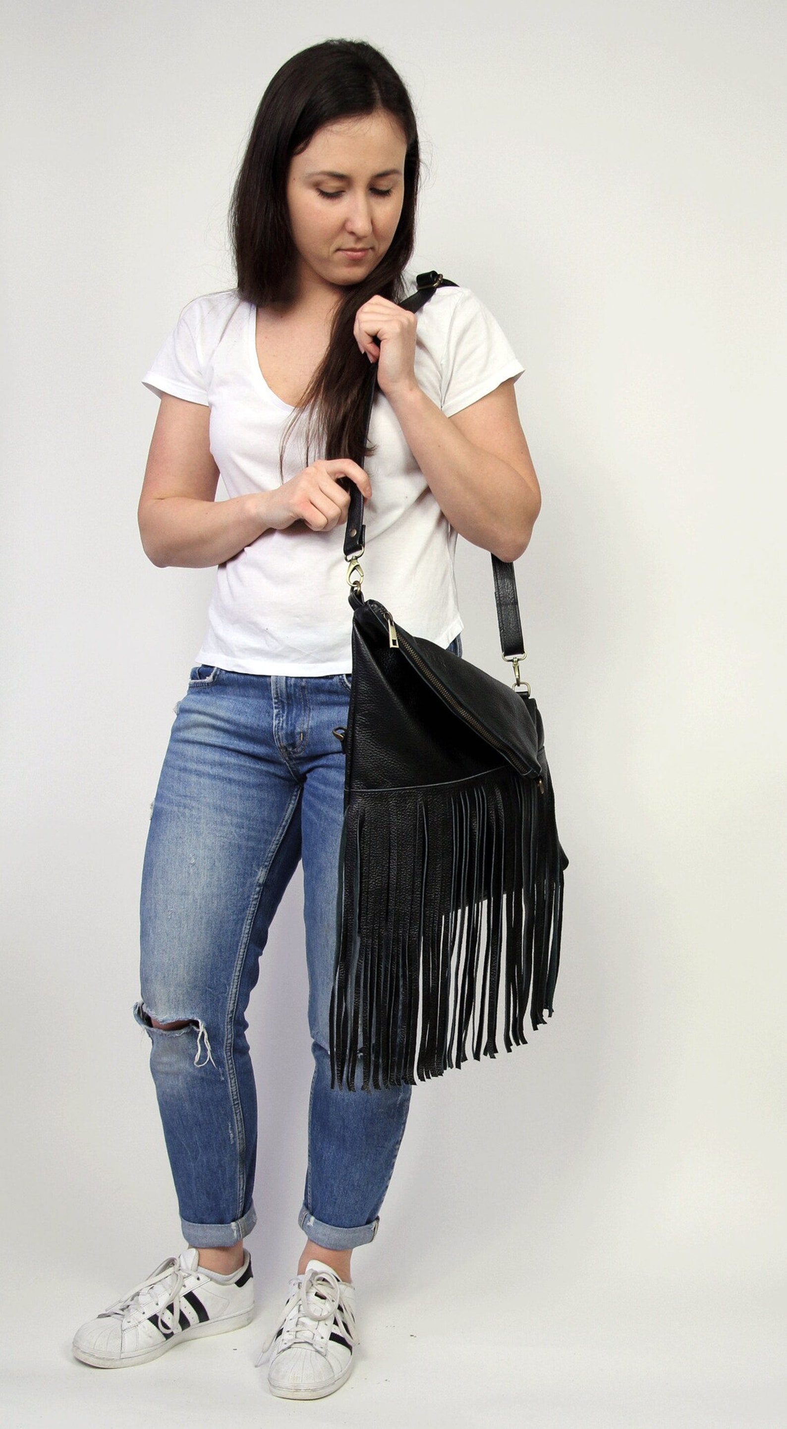 BOHEMIAN LEATHER TRAVEL BAG BLACK