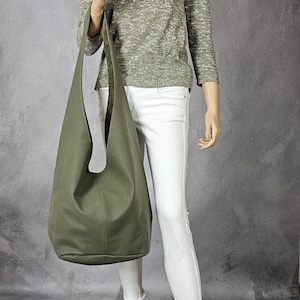 Soft leather hippie bag, Olive crossbody hobo bag with comfortable strap, Boho slouch bag, Oversized handbag, Hippie slouchy purse