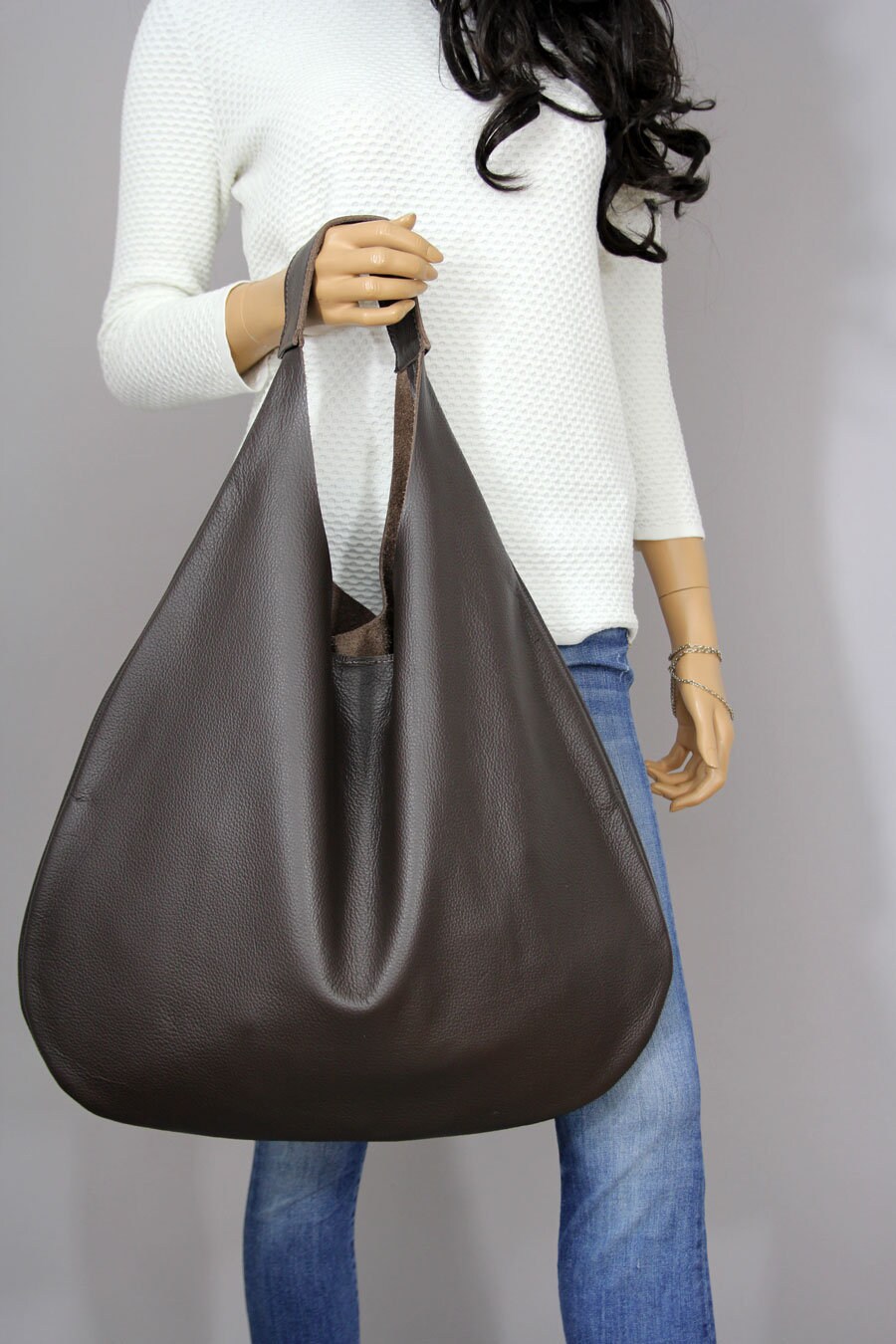 BROWN LEATHER HOBO bag Large leather bag Brown Handbag for | Etsy