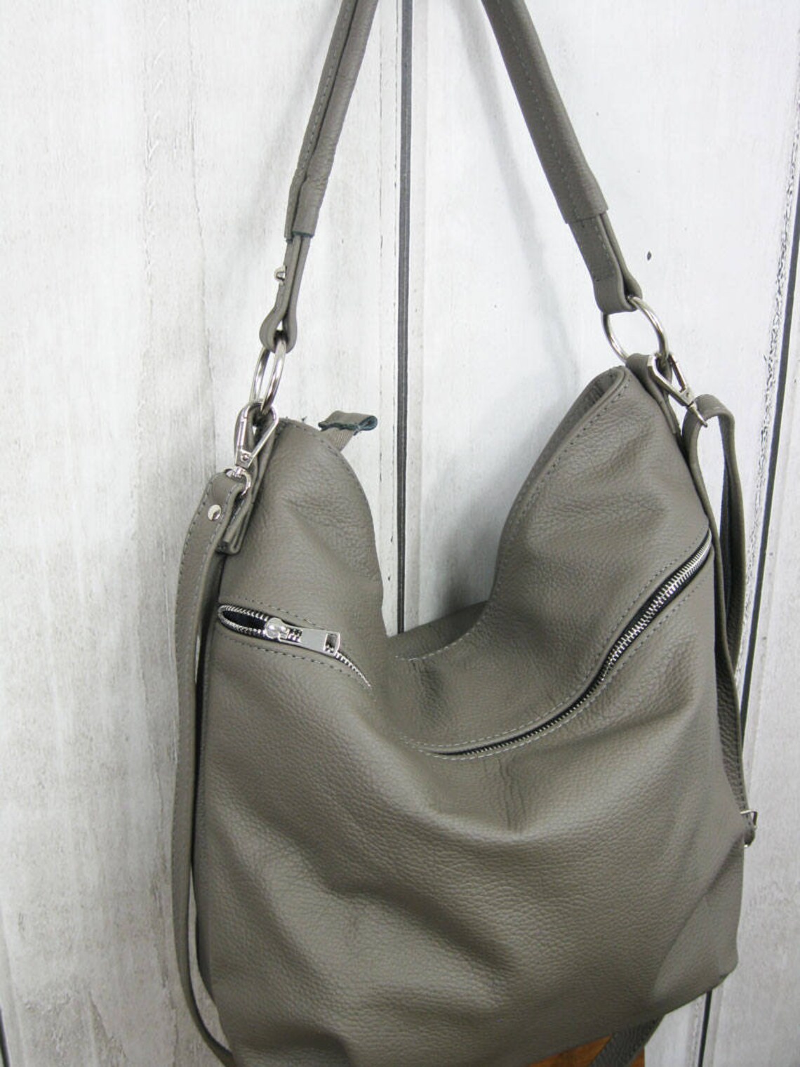 Gray HOBO BAG GREY Leather Hobo Bag Crossbody Bag Everyday | Etsy