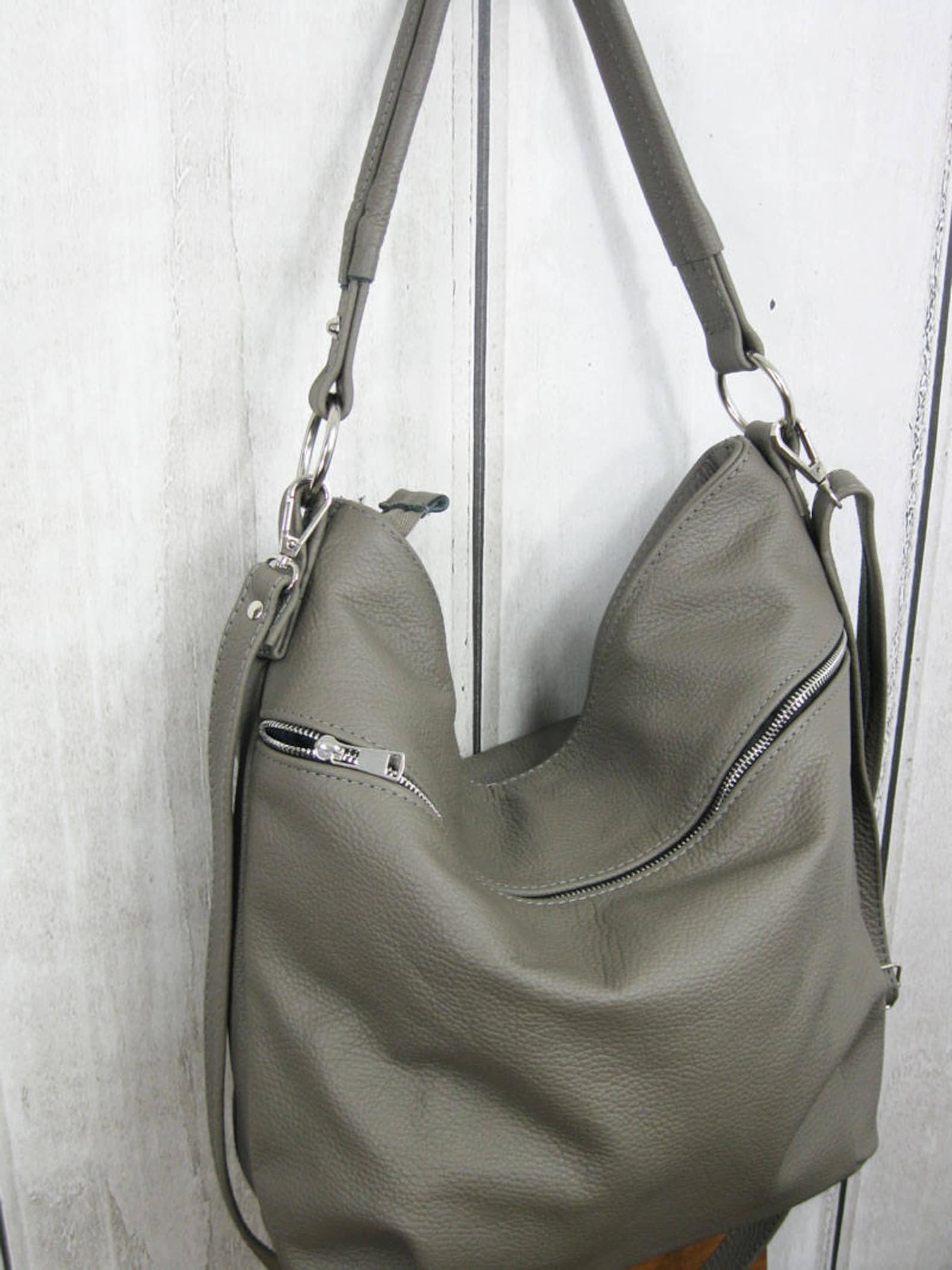 Gray HOBO BAG GREY Leather Hobo Bag Crossbody Bag Everyday Etsy