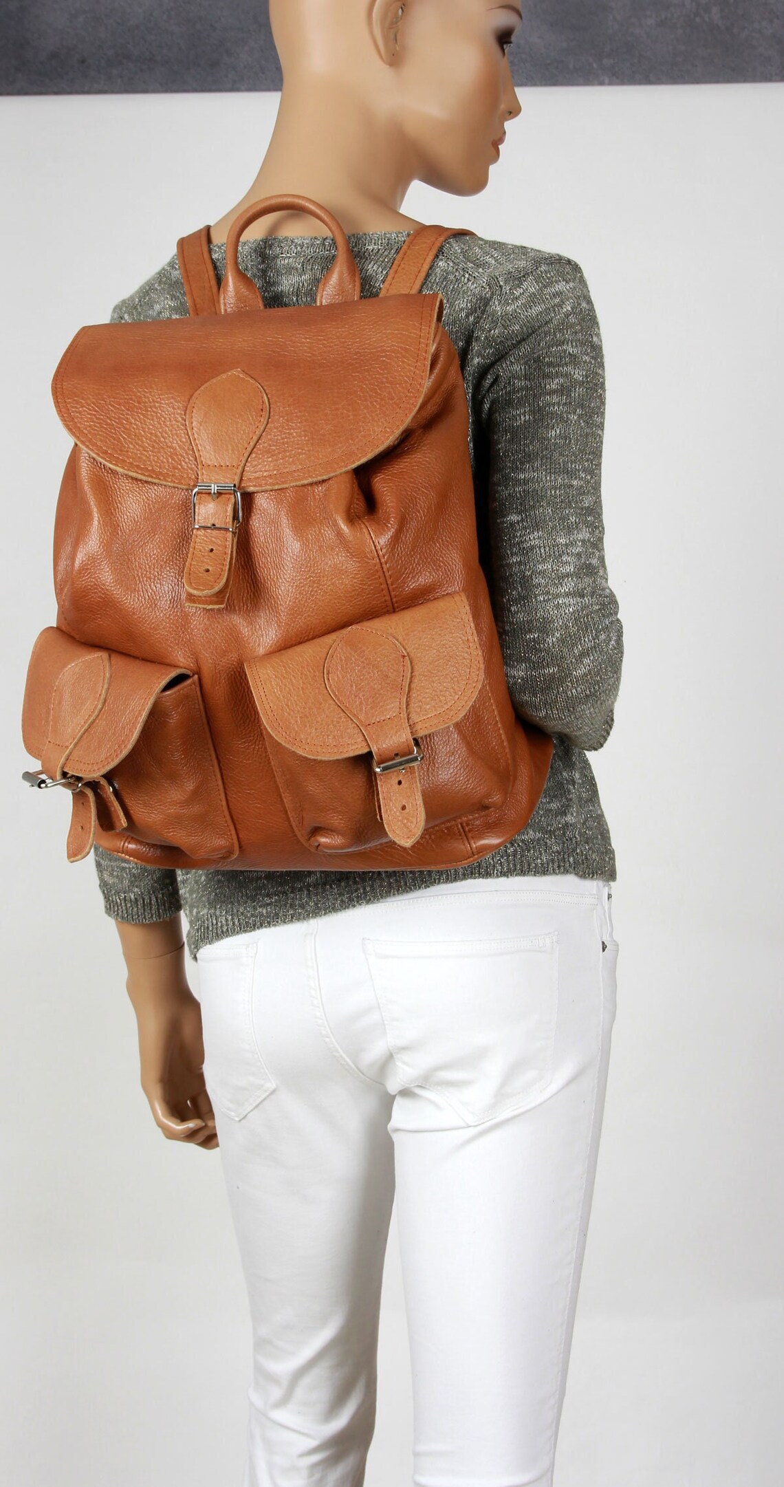 Large Backpack With Lots of Pockets Handcrafted Leather Etsy