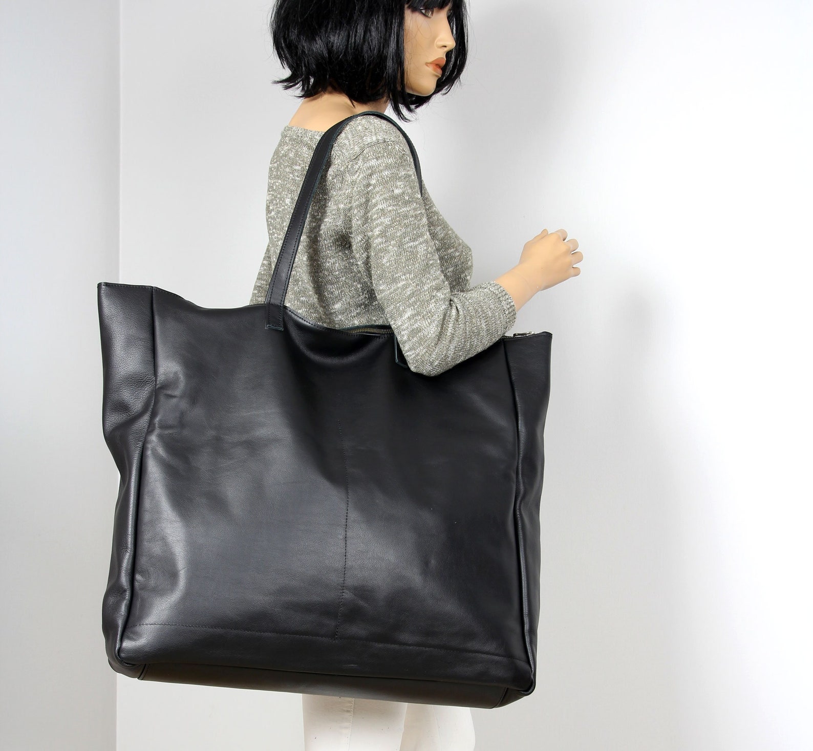 Women's Carryall Tote in Black Very Large Black Zippered - Etsy