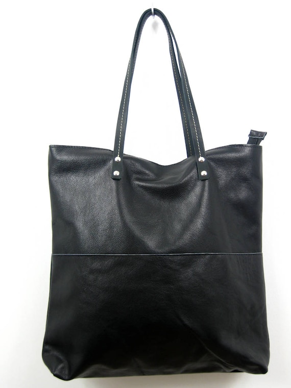 Black Leather Purse Leather Tote Black Tote Bag Handmade | Etsy