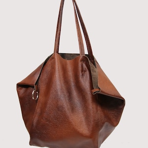 Cognac Brown Large Leather Bag Brown Oversized Bag Everyday - Etsy