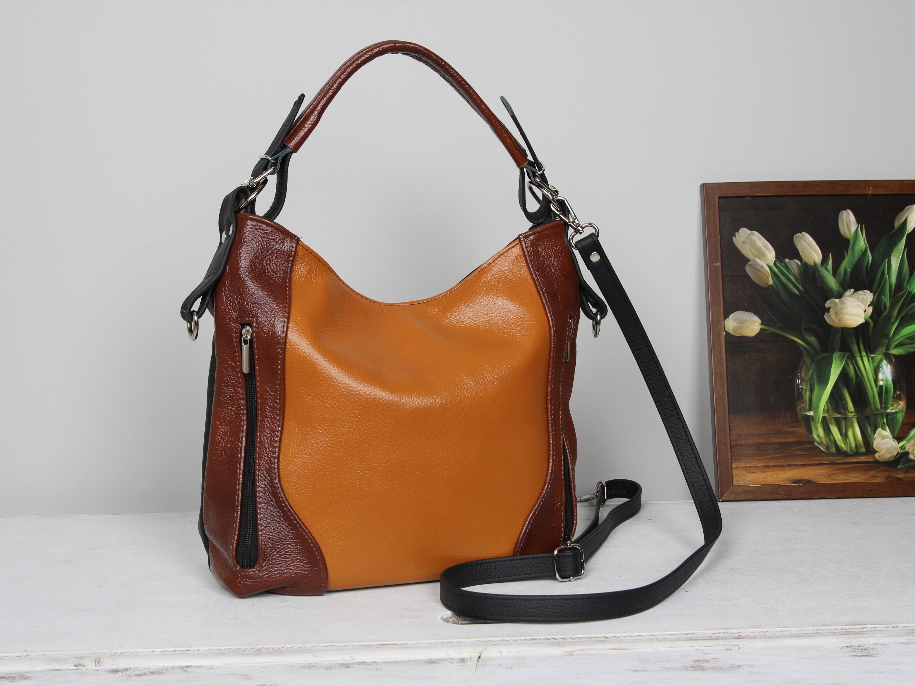 Leather Bag With Outside Pockets Etsy UK