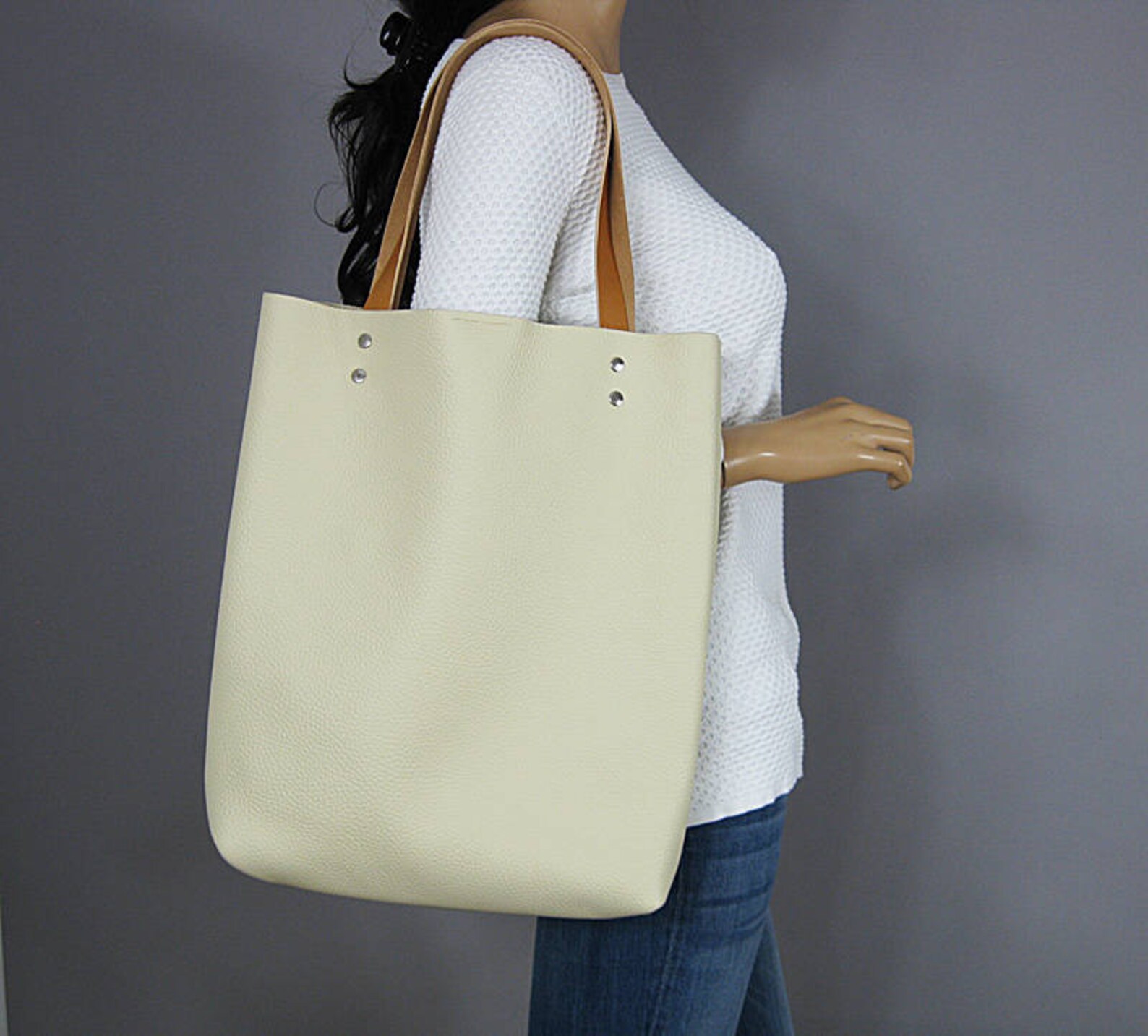 Leather Tote Bag Cream Leather Tote Bag Soft Leather Bag - Etsy