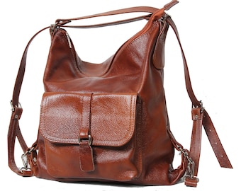 Brown Backpack purse, bag & backpack, convertible leather bag, Convertible Leather backpack, Woman backpack, Convertible Backpack,