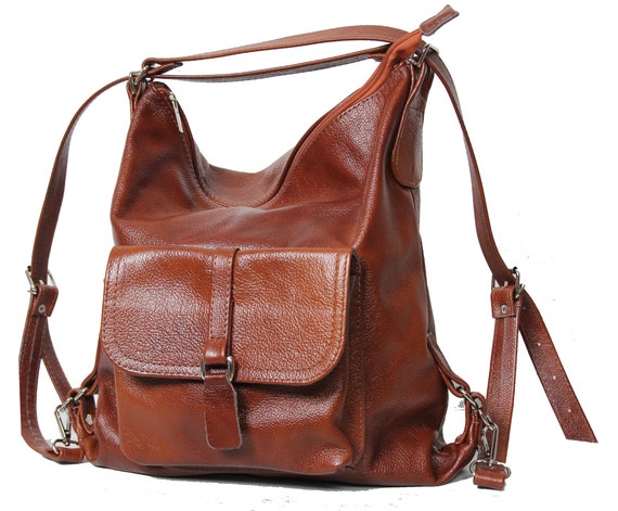 Brown Leather Convertible Backpack Purse: Women's Shoulder Bag