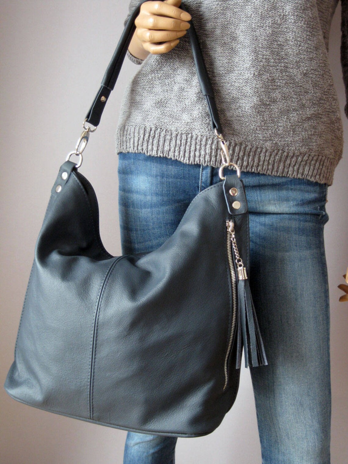 Navy Blue Hobo Bag Everyday Leather Shoulder Bag Navy Blue Etsy