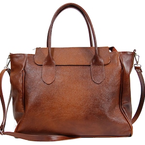 Everyday Leather Messenger Bag, Leather shoulder bag, Cognac Brown Leather Handbag- laptop bag