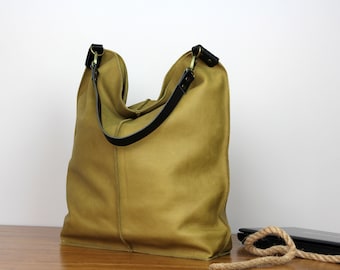 Green Leather Hobo Bag: Oversized Slouchy Shoulder Tote