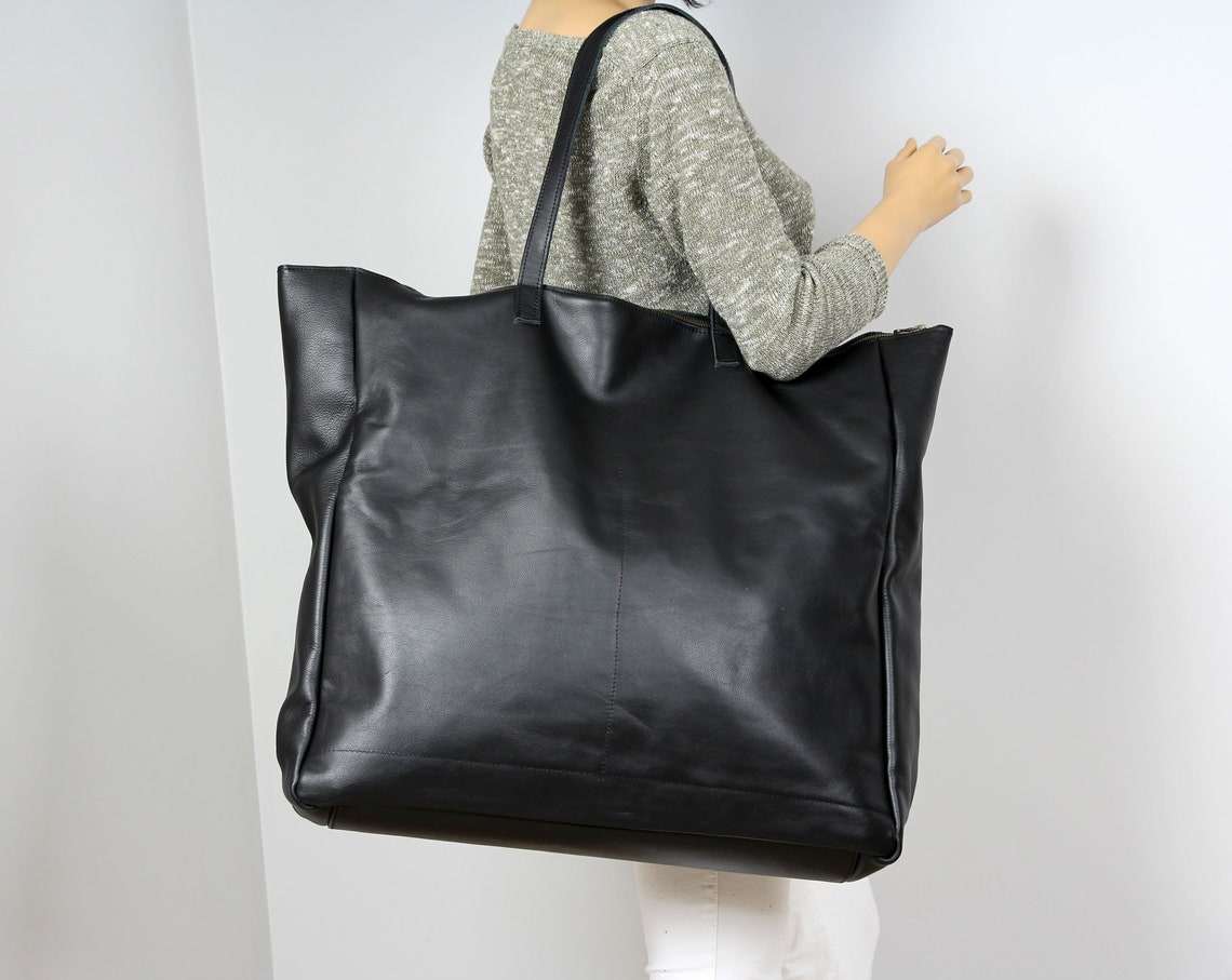 Women's Carryall Tote in Black Very Large Black Zippered - Etsy