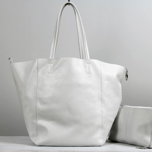 Weiße Oversized Einkaufstasche, Große Leder Umhängetasche, Große Einkaufstasche, Jeden Tag Handtasche für Frauen, Weiße Leder Einkaufstasche