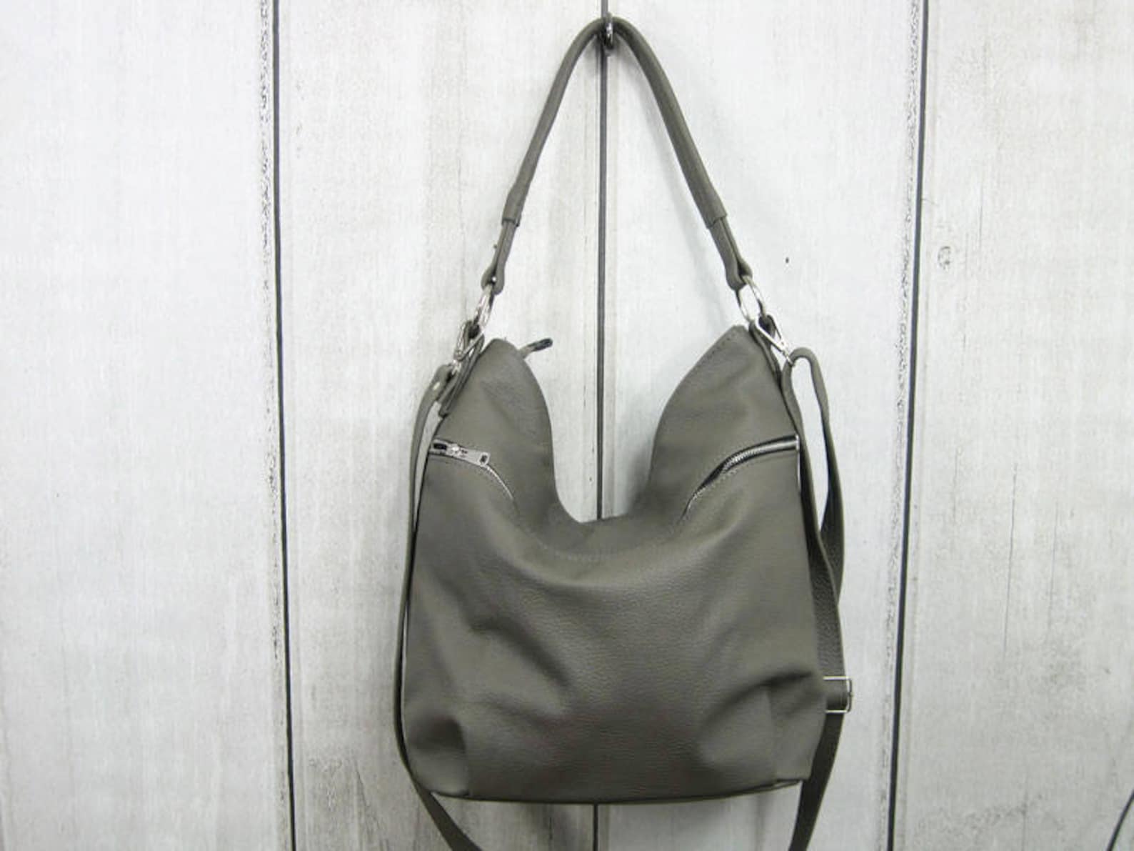 Gray HOBO BAG GREY Leather Hobo Bag Crossbody Bag Everyday Etsy
