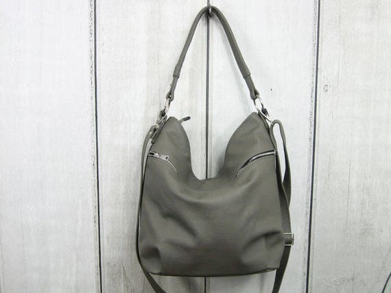 Gray HOBO BAG GREY Leather Hobo Bag Crossbody Bag Everyday | Etsy