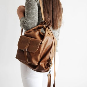 Rucksack - Tasche 2in1, Distressed Leather Braun Rucksack, Lederrucksack, Frauenrucksack, Damenrucksack, Lederrucksack braun