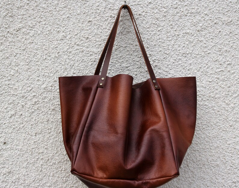 Everyday handbag for women Large leather tote Everyday shopper bag Brown large leather bag