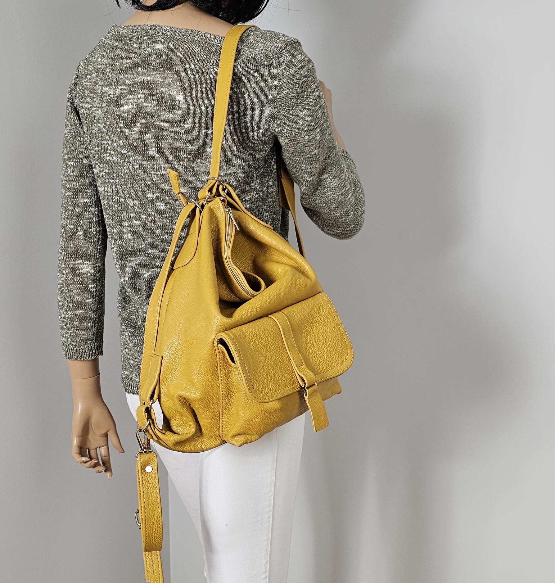 Leather yellow backpack and crossbody bag ashley_honey_yellow_leather_ba  main image 3