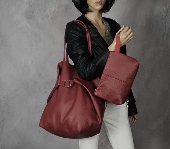 バーガンディ レザー トートバッグ BAG ファッション トートバッグ