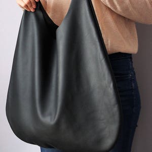 BLACK LEATHER HOBO Bag Black Handbag for Women Black Handbag - Etsy
