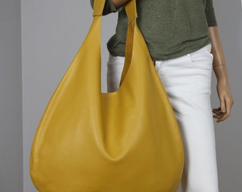 LEATHER hobo bag, Modern Handbag for Women, Soft chestnut yellow leather purse, Every Day Bag, purses and bag