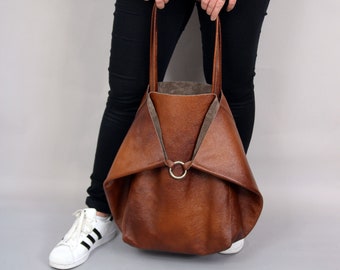 LEATHER tote bag, Brown large leather bag, Brown oversized bag, Everyday shopper bag, Large tote bag, Everyday handbag for women