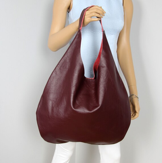 Burgundy Monogram Flower Hobo