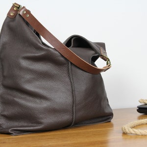 Dark Brown Leather Hobo Bag With Zipper Everyday shoulder bag limited edition image 5