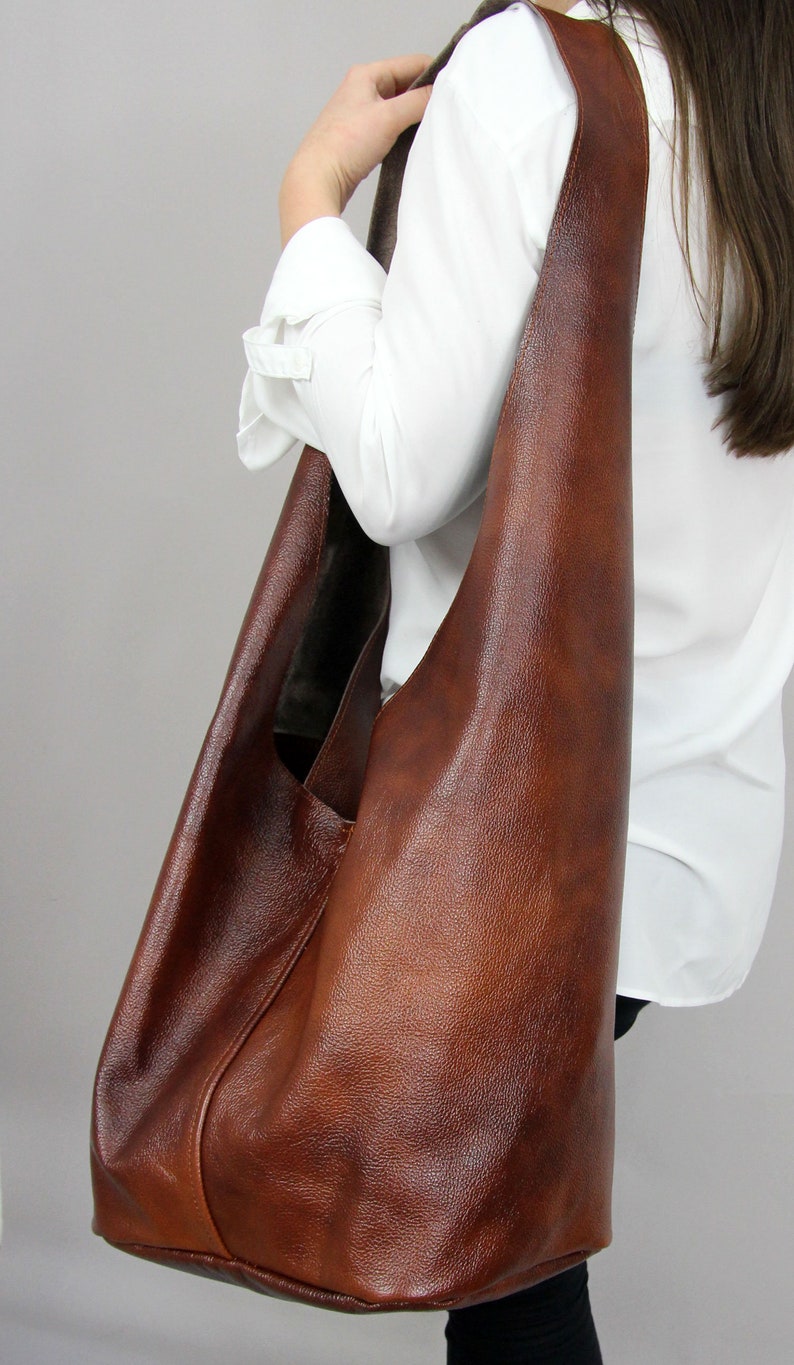 Black leather hippie bag Bag shoulder and cross body Hobo Etsy