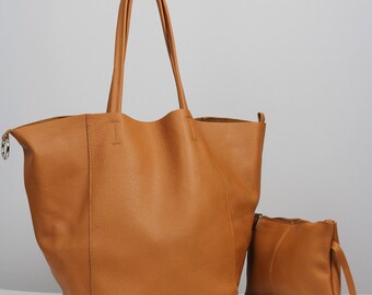 Bolso tote extragrande de piel flor color camello: bolso grande para uso diario