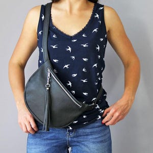 Grande marsupio in pelle da donna, borsa con cintura nera, borsa a tracolla, borsa a tracolla in pelle, marsupio in pelle, marsupio fatto a mano, regalo per lei