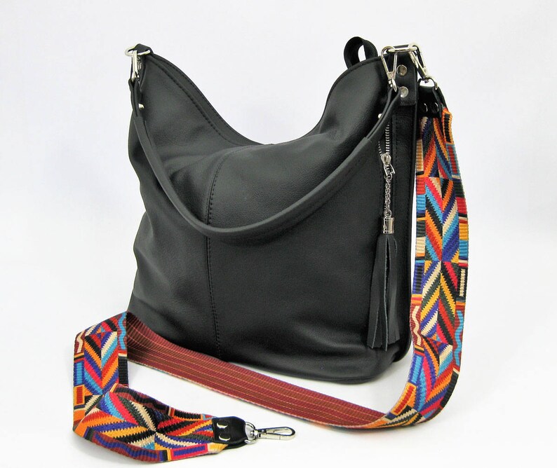 Black Hobo Bag Aztec Strap Leather Hobo Bag Etsy