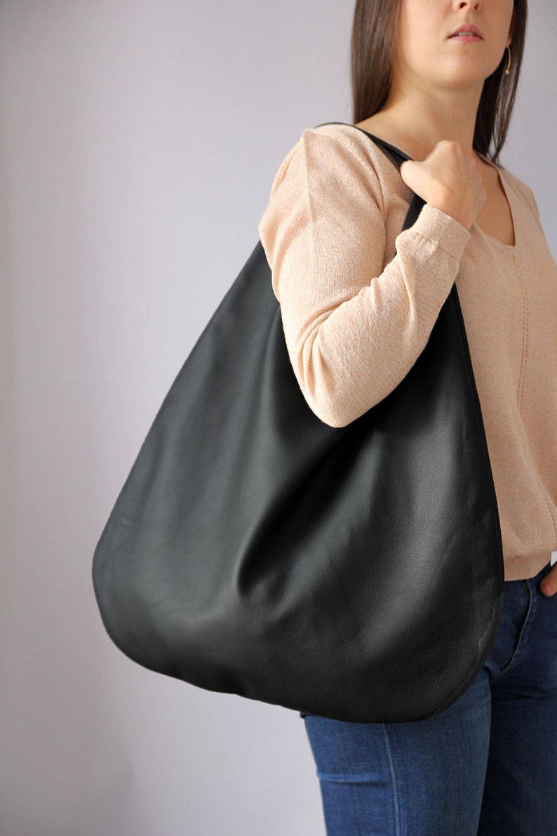 BLACK LEATHER HOBO bag, Black Handbag for Women, Black Handbag for Women, Soft Leather Bag, Every Day Bag, Women black bag image 8