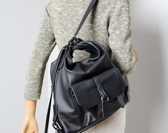 Mochila convertible de cuero negro: bolso de hombro