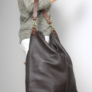 Dark Brown Leather Hobo Bag With Zipper Everyday shoulder bag limited edition image 6