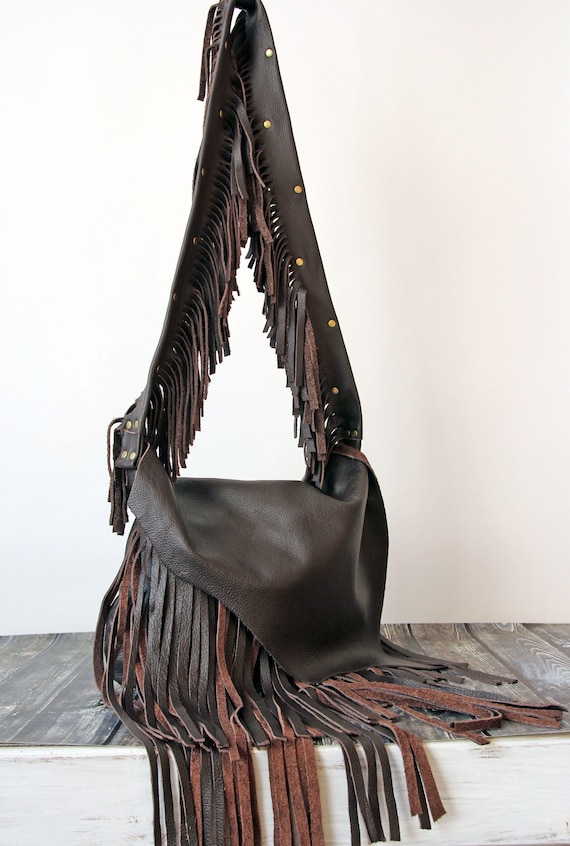 Brown Leather Bag, Medium Size, Boho Purse, Fringe Handbag, Leather  Shoulder Bag - Etsy