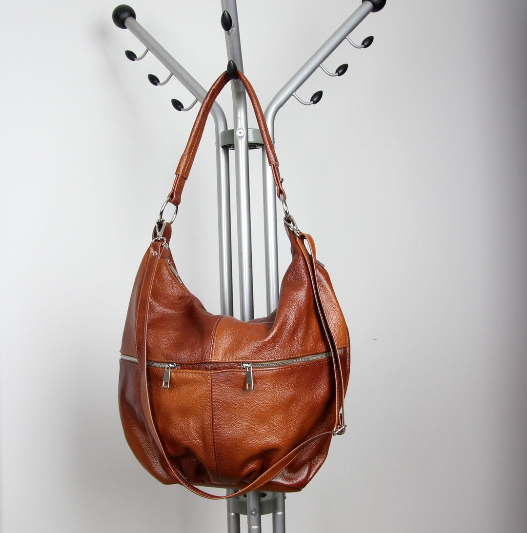 Vintage Style Large Leather Tote Shoulder Bag – Soft Cowhide Commuter Hobo in Chestnut Brown & Black