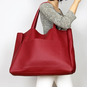 Soft leather tote, Burgundy Oversized Slouchy Tote,  Handbag for Women, Leather Bag, Large everyday shopper bag,  Leather carryall bag