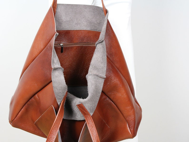 Oversized Tote Cognac Brown Handbag Leather Carry On Soft Etsy