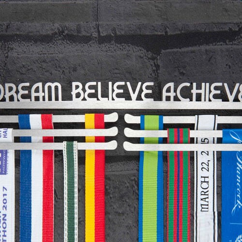 Dream Believe Achieve Holder Display Sports Wooden Medal Hanger Runner 