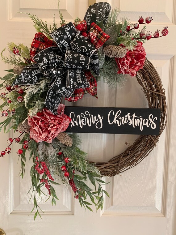 Christmas Door Wreath Welcome Wreath Christmas Wreath | Etsy